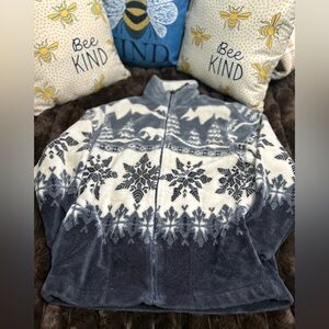 Cityscape Navy and White Fleece Jacket with Snowflake winter Design sz: medium